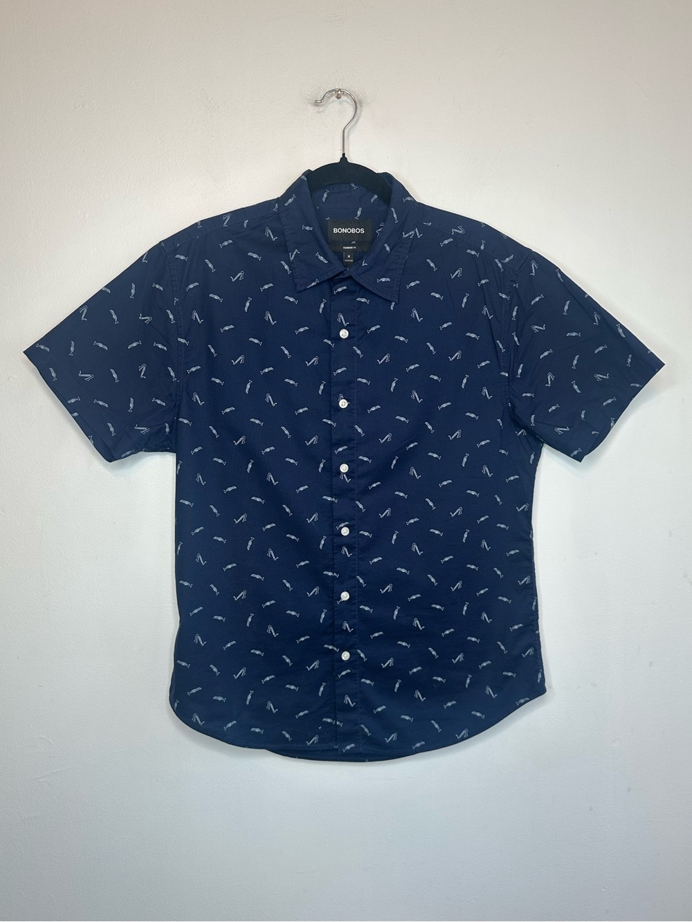 Bonobos Men’s Blue Trumpet Saxophone Jazz Button Up Shirt Collared M Medium